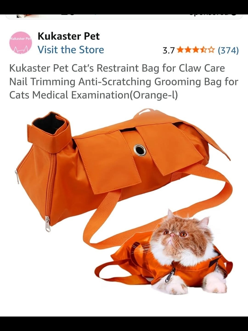 Orange Cat Restraint & Grooming Bag